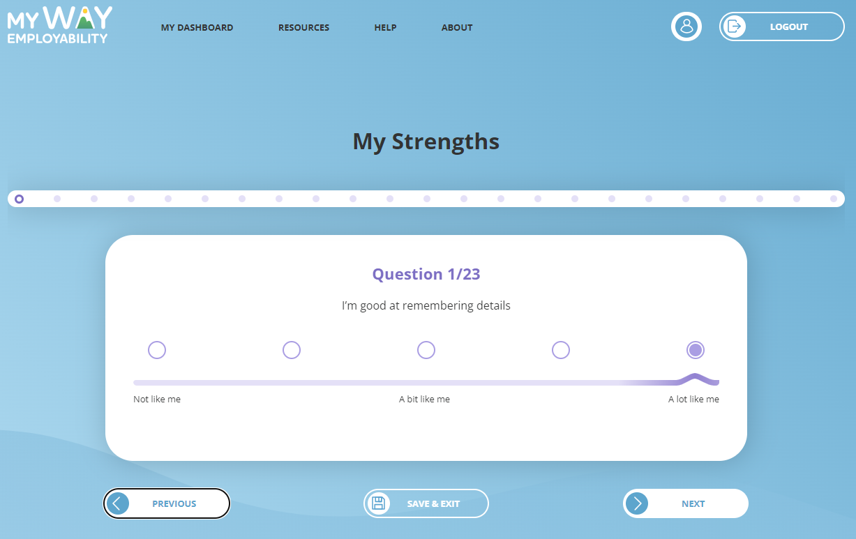 myWAY Employability My Strengths question 1