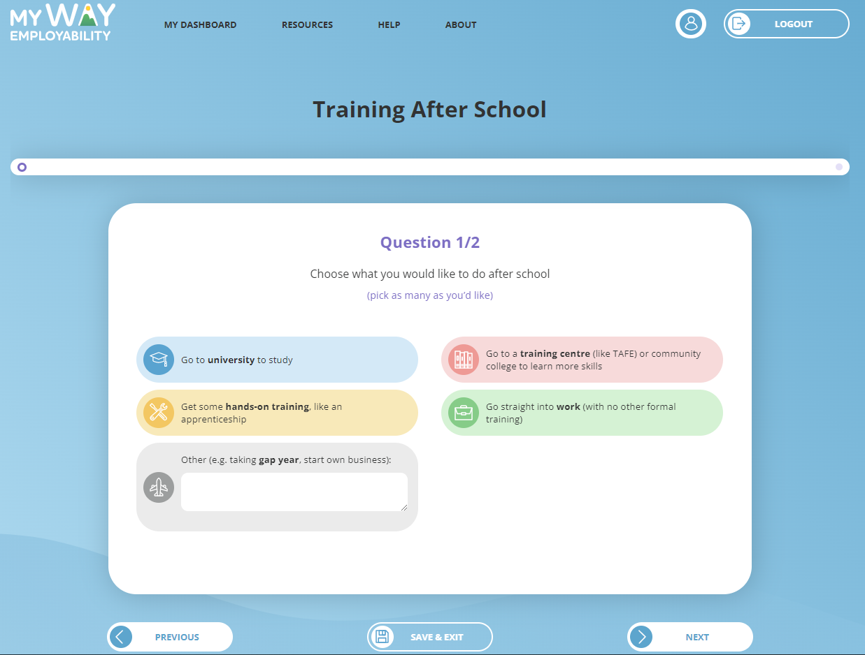 myWAY Employability Post-school Pathways question 1